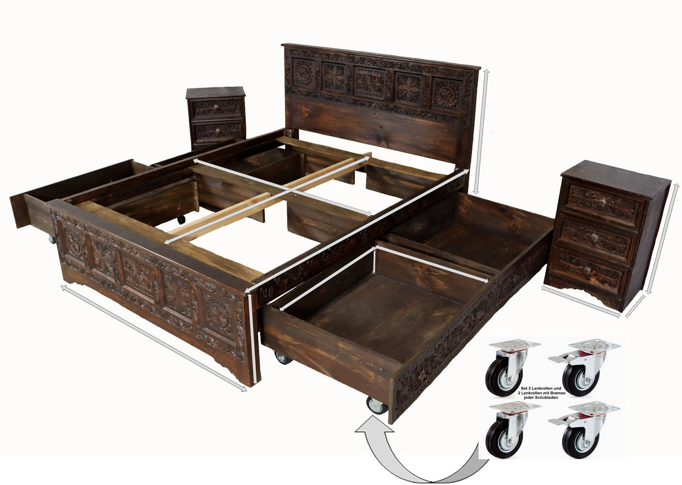 Orient Schlafzimmer Set Holz Doppelbett + 2 Kommoden