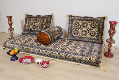 Oriental Seat Cushion Set & Floor Mattress in Beige