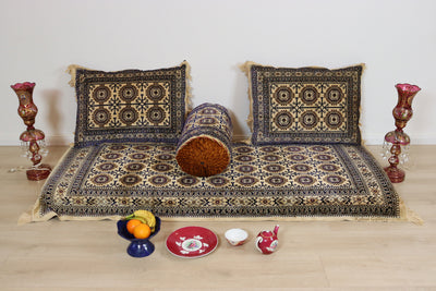 Oriental Seat Cushion Set & Floor Mattress in Beige