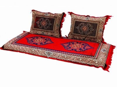 Oriental Seat Cushion Set & Floor Mattress in Red