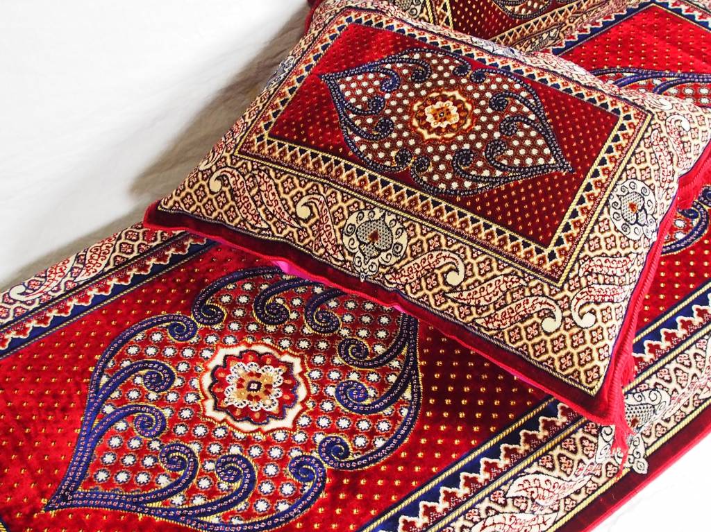 Oriental Seat Cushion Set & Floor Mattress in Red