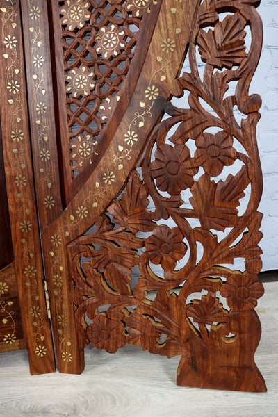 Orientalische Massives Paravent Raumteiler Trennwand mit Messing intarsien A Möbel Orientbazar   
