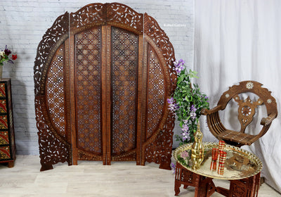 Orientalische Massives Paravent Raumteiler Trennwand mit Messing intarsien A Möbel Orientbazar   