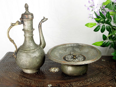 antik Massiv islamische Kupfer zweiteilige Waschgarnitur Kanne und Becken aus Afghanistan Nr:16/C  Orientsbazar   