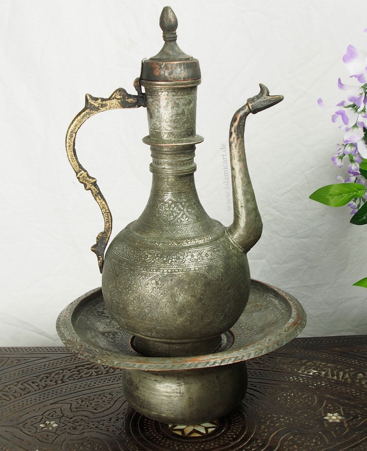 antik Massiv islamische Kupfer zweiteilige Waschgarnitur Kanne und Becken aus Afghanistan Nr:16/C  Orientsbazar   
