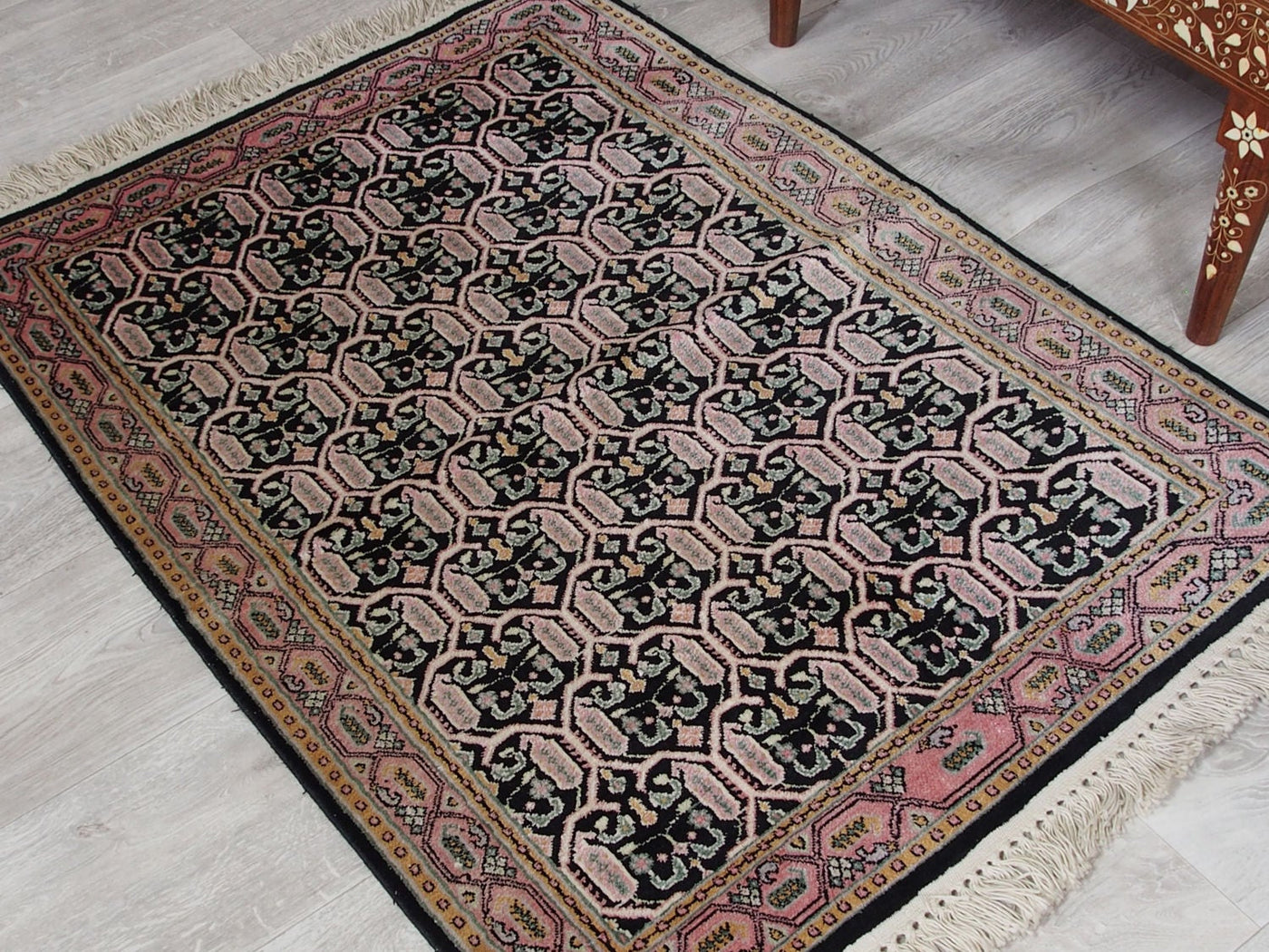 110x97 cm schöne handgeknüpften Kaschmir-Kunstseide floor galerie Läufer Teppich Indien 80 Teppiche Orientsbazar   