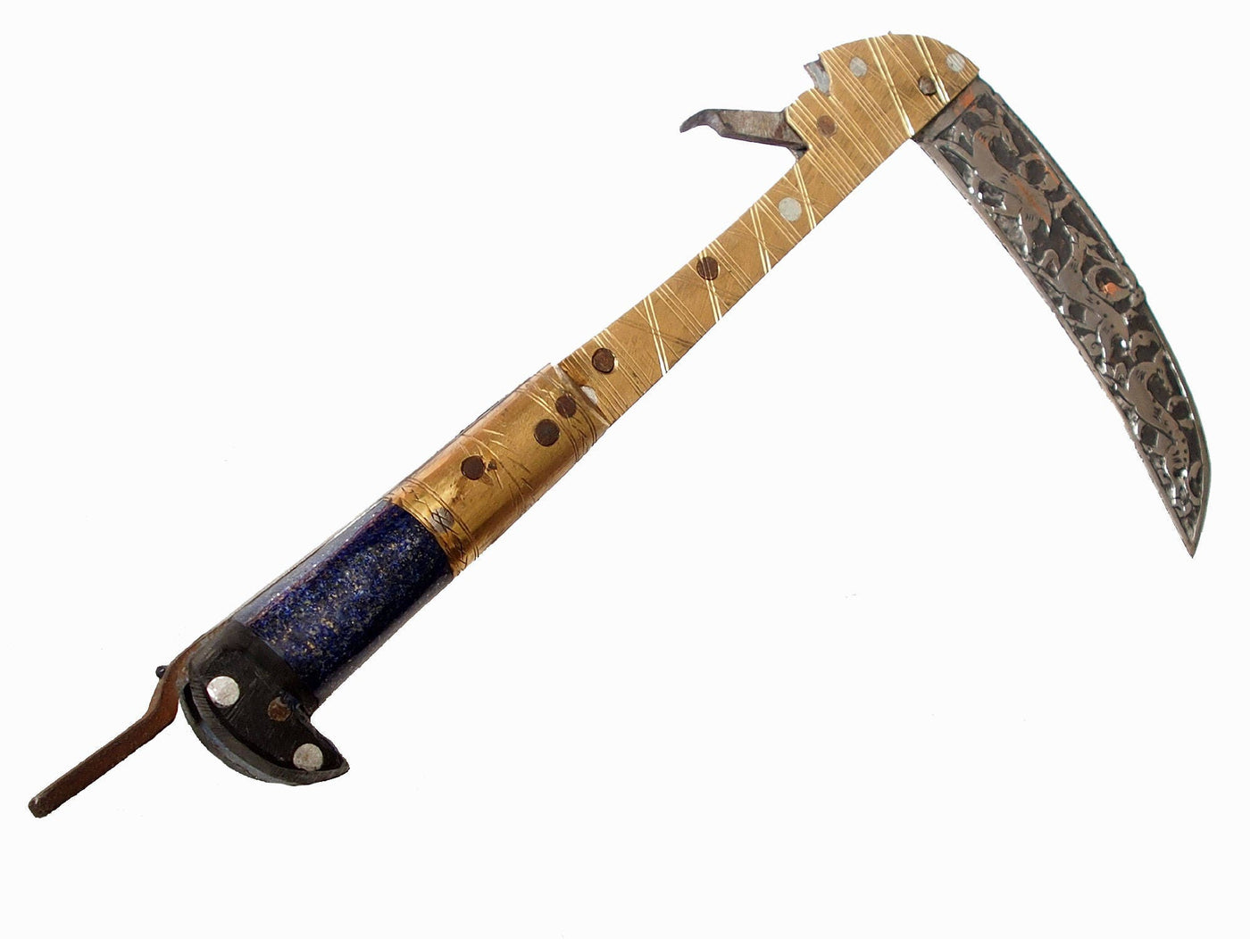 30 cm Messer Dolch choora dagger lohar Khybe messer Klappsense klappmesser Sense mit Lapis Lazuli Griff  aus Afghanistan Pakistan  Nr:17/C  Orientsbazar   