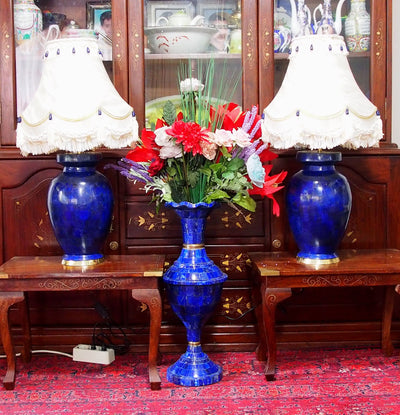 ein Paar sehr seltene 70 cm große Paar Afghanische Extravagant Exclusive Royal blau echt Lapis Lazuli Tischlampe Lampe aus Afghanistan  (L)  Orientsbazar   