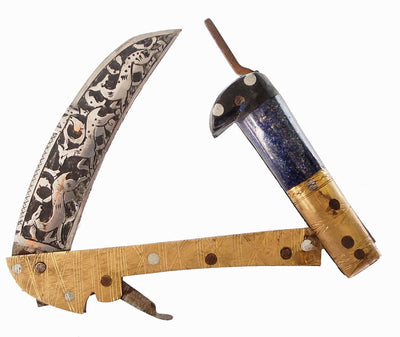 30 cm Messer Dolch choora dagger lohar Khybe messer Klappsense klappmesser Sense mit Lapis Lazuli Griff  aus Afghanistan Pakistan  Nr:17/C  Orientsbazar   