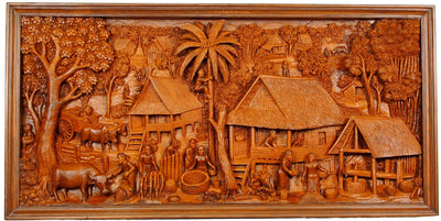160x78 cm Ramayana Teakholz Bass-Relief Hand geschnitztem 3d Wandbild Thailand Wand Kunst Skulptur mural wood carving Nr:18/M  Orientsbazar   