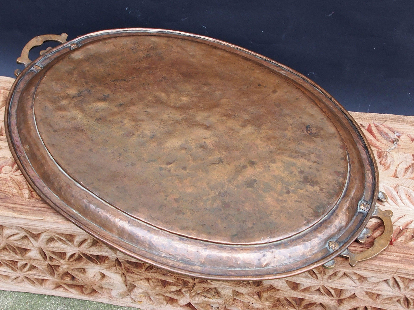 59x39 cm antik sehr seltener Massiv orientalische Kupfer tablett Teetisch Afghanistan No:18/A  Orientsbazar   