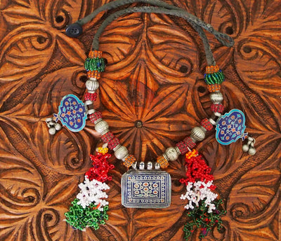 Antike Vintage Pakistanische Boho Hochzeit Halskette Multan Halskette mit drei Platten blau Emailleverziert Dorfschmuck Bauernschmuck 18/5  Orientsbazar   