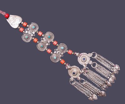 Antike sehr lange Nomaden Silber Halsmomente Kette Anhänger Quast Nuristan Swat Valley Afghanistan pakistan  No:18/B  Orientsbazar   