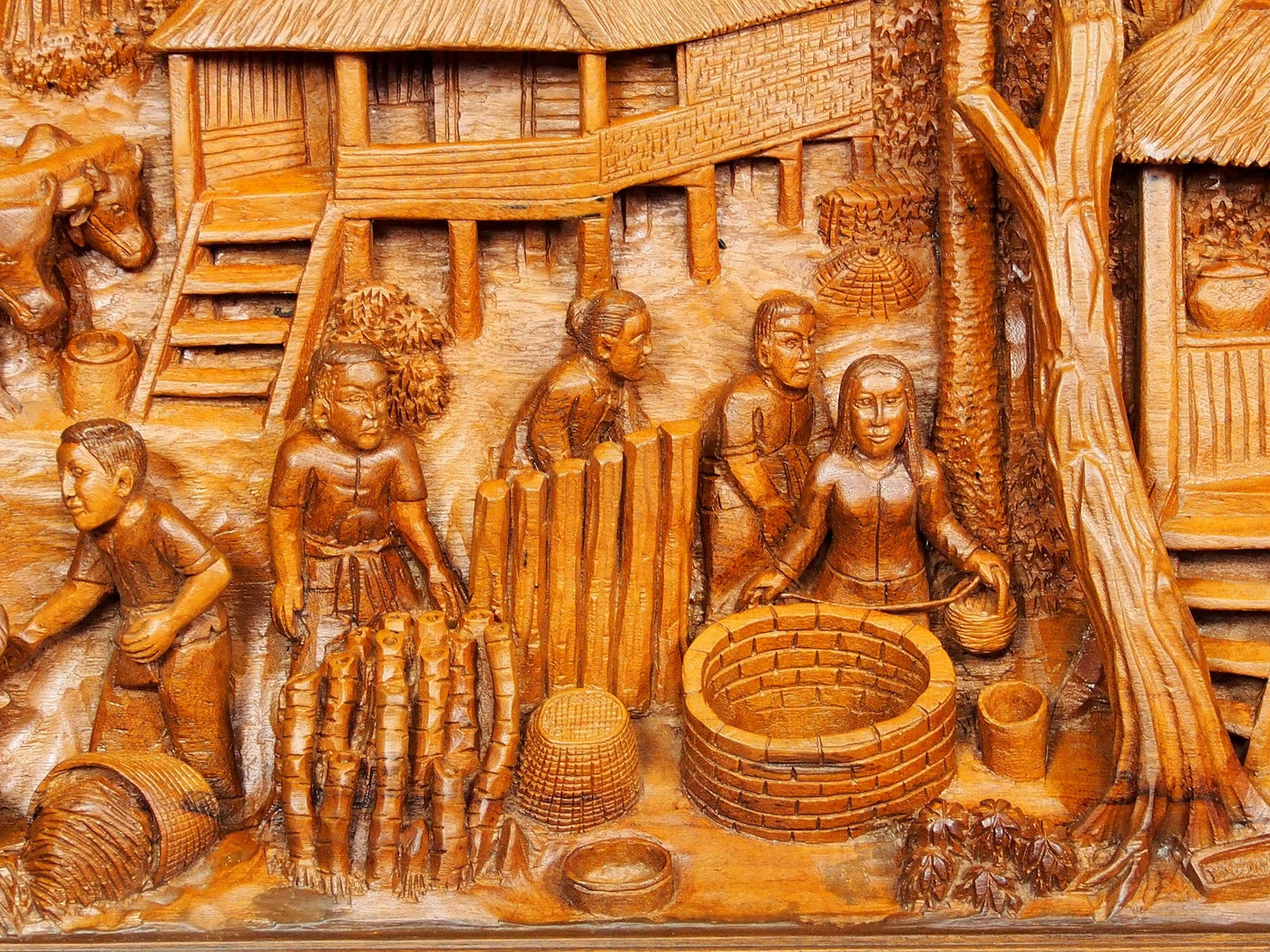 160x78 cm Ramayana Teakholz Bass-Relief Hand geschnitztem 3d Wandbild Thailand Wand Kunst Skulptur mural wood carving Nr:18/M  Orientsbazar   