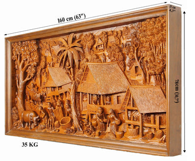 160x78 cm Ramayana Teakholz Bass-Relief Hand geschnitztem 3d Wandbild Thailand Wand Kunst Skulptur mural wood carving Nr:18/M  Orientsbazar   