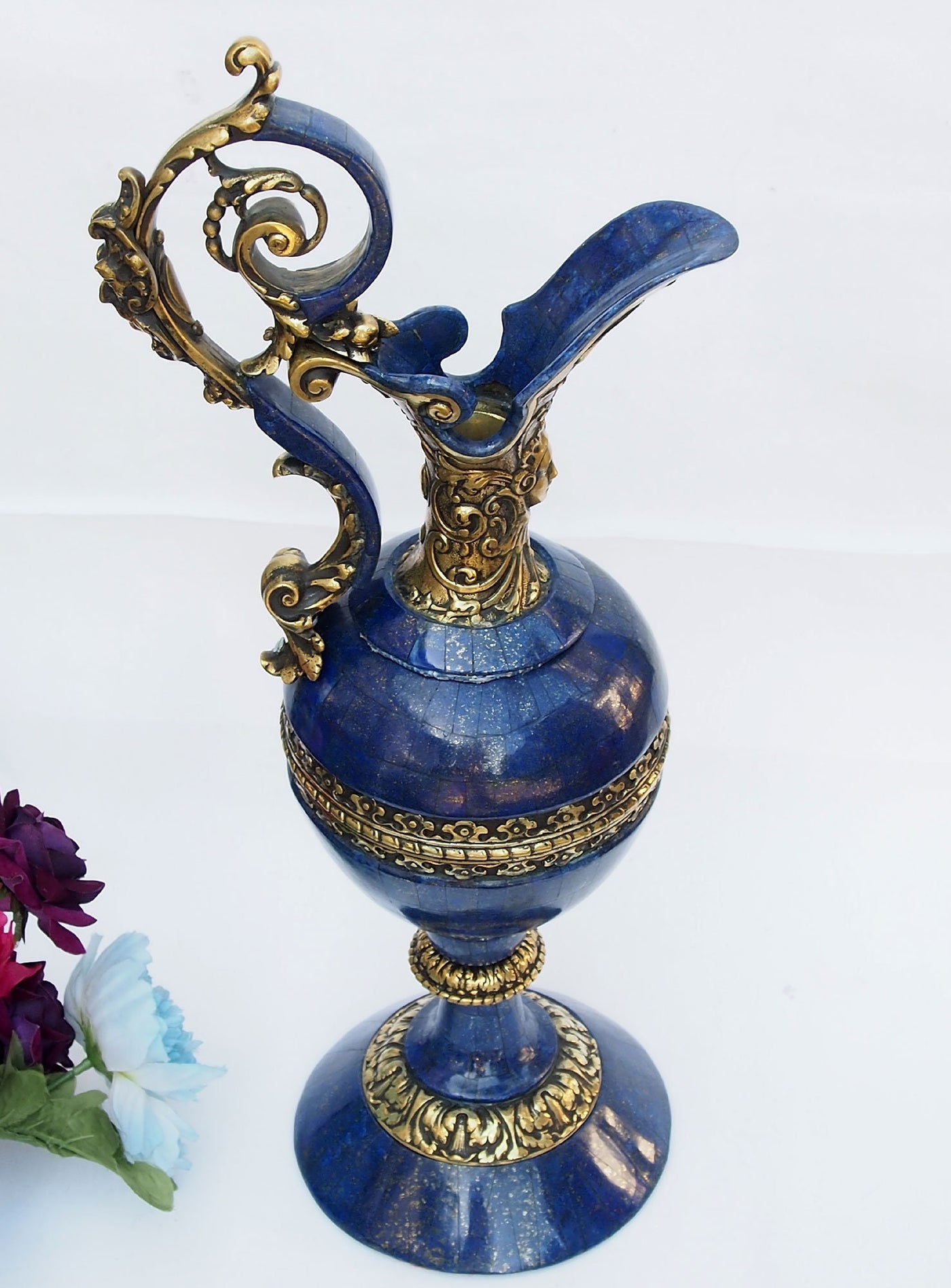 Extravagant Große Royal blau echt Lapis Lazuli - Messing ormolu montiert Vase Prunkvase Krug kerzenhalter aus Afghanistan kerzenständer  Orientsbazar   