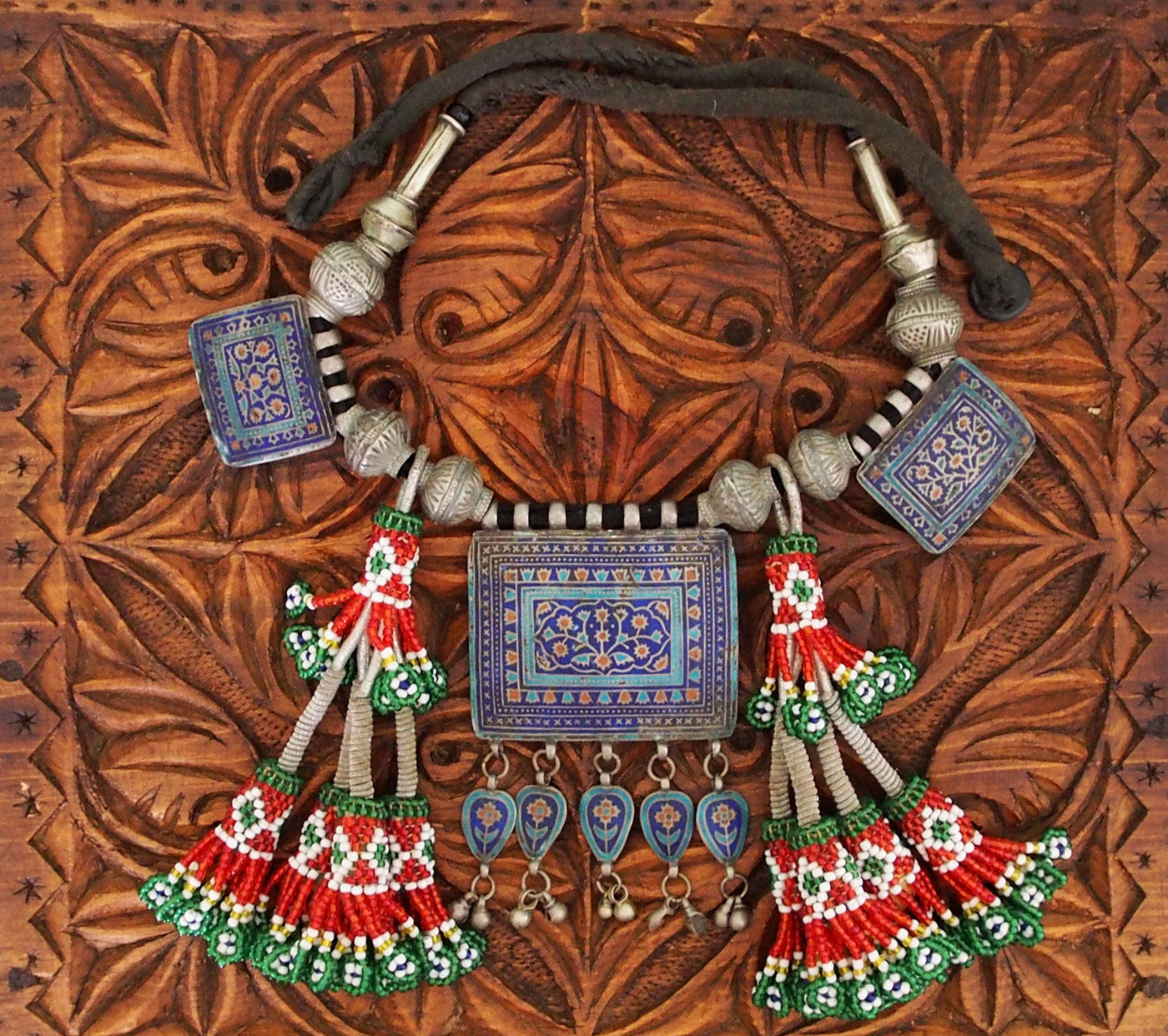Antike Vintage Pakistanische Boho Hochzeit HalsketteMultan Halskette mit drei Platten blau Emailleverziert Dorfschmuck Bauernschmuck 18/2  Orientsbazar   