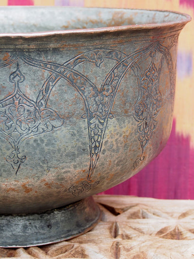 antik Massiv islamische Kupfer verzinnte Kupfer  schale Schüssel gefäß aus Afghanistan  18 / 19. Jh. Jam Nr:10  Orientsbazar   