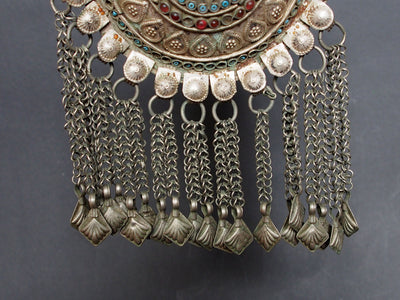 Antike sehr lange Nomaden Silber Halsmomente Kette Anhänger Quast Nuristan Swat Valley Afghanistan pakistan No:18/5  Orientsbazar   