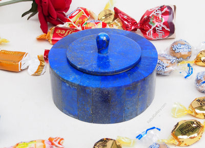 Extravagant Royal blau echt Lapis lazuli Schmuck Dose schatulle Gefäß Dose Büchse deckeldose Süßigkeiten dose aus Afghanistan Nr-18/ Rund  Orientsbazar   
