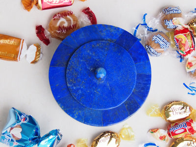 Extravagant Royal blau echt Lapis lazuli Schmuck Dose schatulle Gefäß Dose Büchse deckeldose Süßigkeiten dose aus Afghanistan Nr-18/ Rund  Orientsbazar   