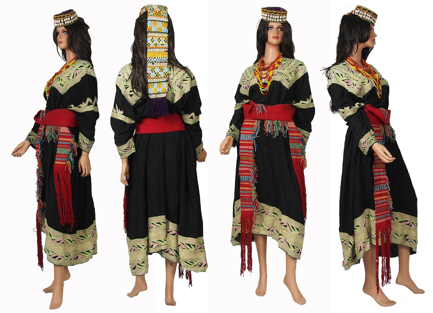 antik Frauenkleid mit Kopfschmuck Gürtel und 2 Stück Ketten aus Chitral Kalash kohistan hindukush Pakistan Nr:3 ( reserviert für  pai312 )  Orientsbazar   