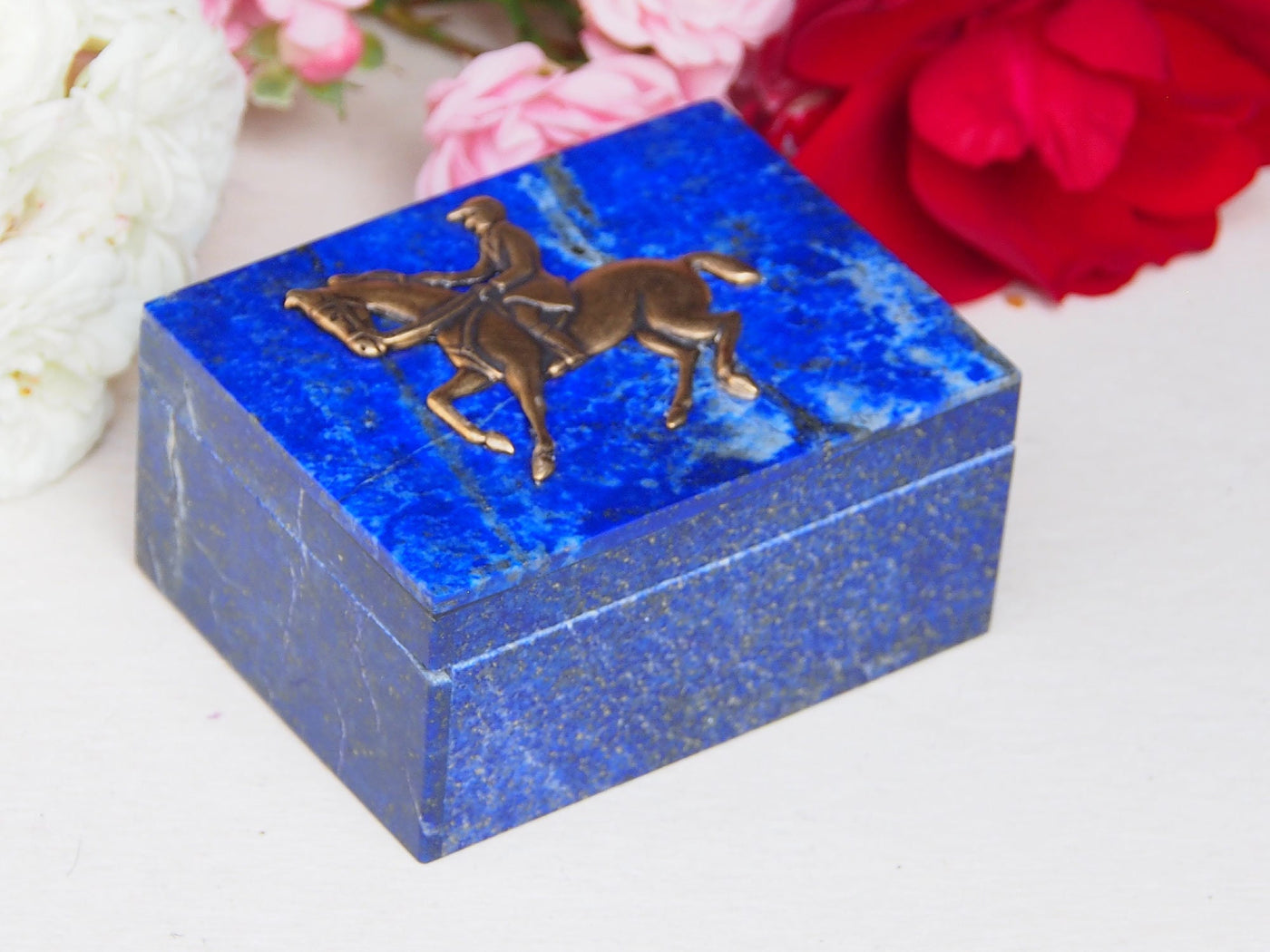 Extravagant Royal blau echt Lapis lazuli büchse Schmuck Dose schatulle Kiste schmuckkiste Pillendose mit  messing  Springreiten Nr-18/11  Orientsbazar   