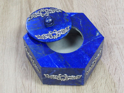 Extravagant Royal blau echt Lapis lazuli oktogon büchse Schmuck Dose schatulle Box  Weihrauch-Gefäß aus Afghanistan Nr-22  Orientsbazar   