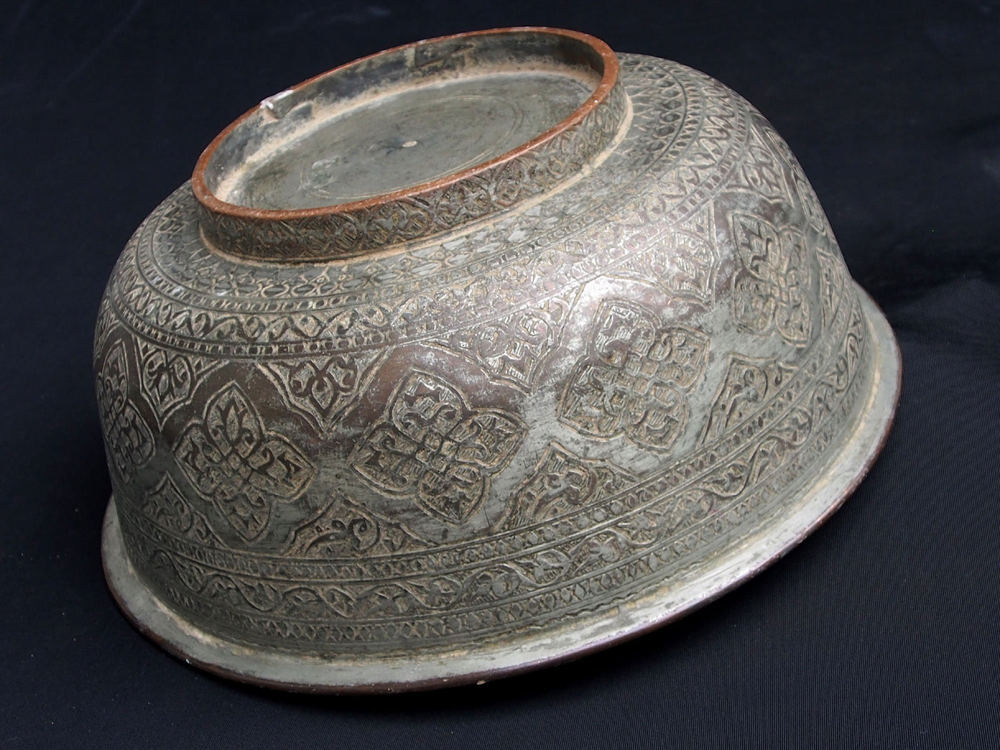 antik Massiv islamische Kupfer verzinnte Kupfer  schale Schüssel gefäß aus Afghanistan  18 / 19. Jh. Jam Nr:18/D  Orientsbazar   
