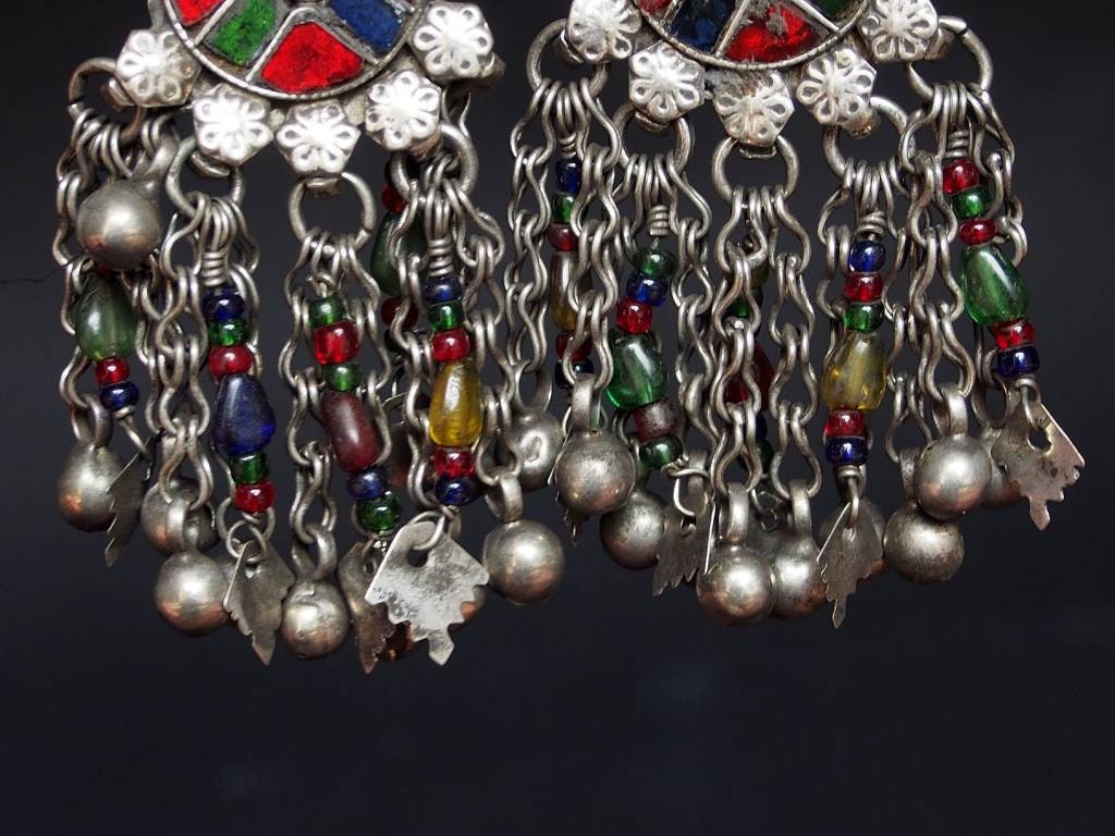 filigrane Silber  Ohrringe  mit Glas  mit Granulation Afghanische Vintage Schmuck Afghanistan  No:18/34  Orientsbazar   