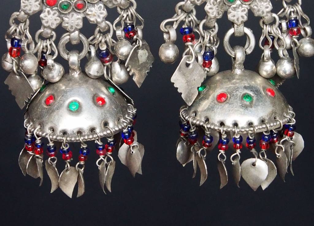 filigrane Silber  Ohrringe  mit Glas  mit Granulation Afghanische Vintage Schmuck Afghanistan  No:18/43  Orientsbazar   