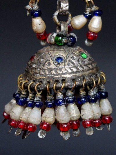 filigrane Silber  Ohrringe  mit Glas  mit Granulation Afghanische Vintage Schmuck Afghanistan  No:18/16  Orientsbazar   