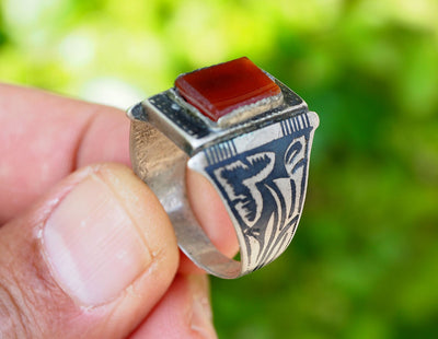 antik orient nielo silber Ring Karneol Afghan statement aqeeq ring aus Afghanistan Nr-19-235 Ring Orientsbazar   
