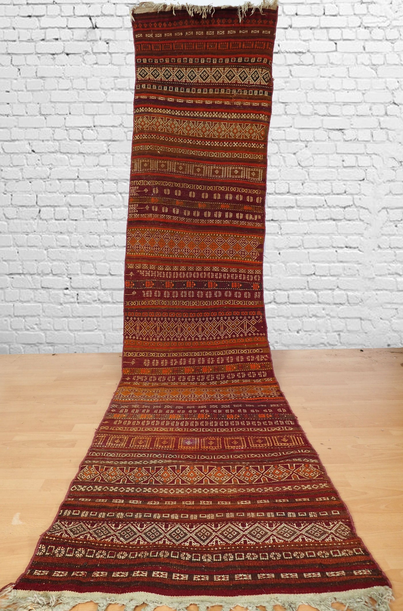 340x77 cm Antik orient handgewebte Teppich Nomaden Balucsumakh kelim afghan Beloch kilim Nr-19/PK-11  Orientsbazar   