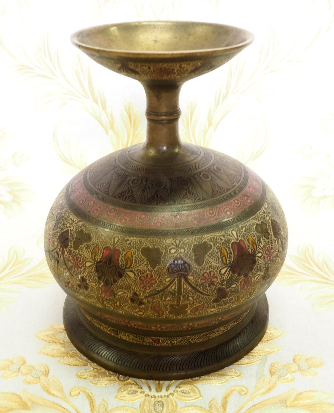 antik Emailarbeit Vase topf schale fußschale Messing Kahmir indien Nr:19/8  Orientsbazar   