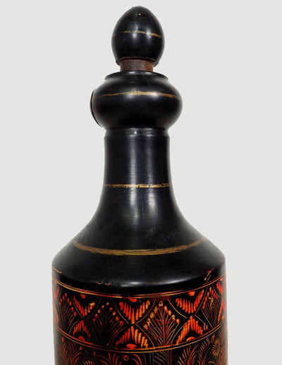 orient handgearbeitete Lacquerware Massiv Holz Flasche  aus Afghanistan Pakistan Schwarz  Orientsbazar   