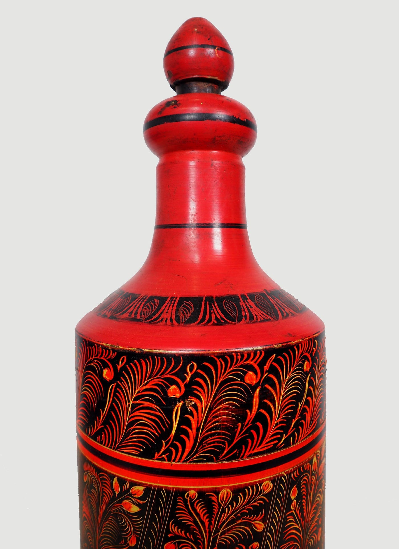 orient handgearbeitete Lacquerware Massiv Holz Flasche  aus Afghanistan Pakistanv Rot  Orientsbazar   