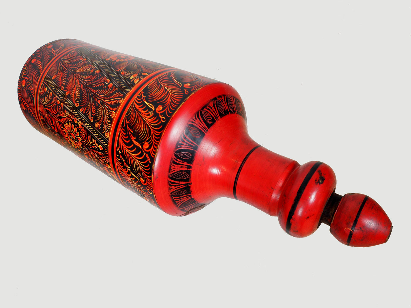 orient handgearbeitete Lacquerware Massiv Holz Flasche  aus Afghanistan Pakistanv Rot  Orientsbazar   