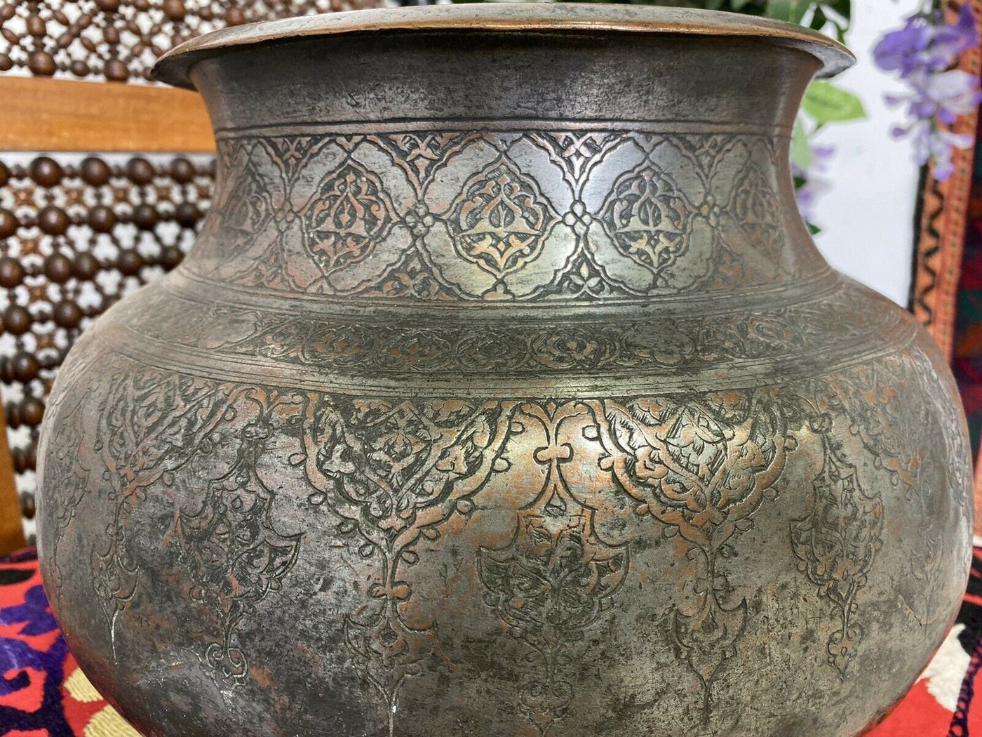 antik Massiv islamische Kupfer verzinnte Kupfer  schale  Schüssel gefäß Kochtopf aus Afghanistan  18 / 19. Jh. Nr:19/B دیگ  Orientsbazar   
