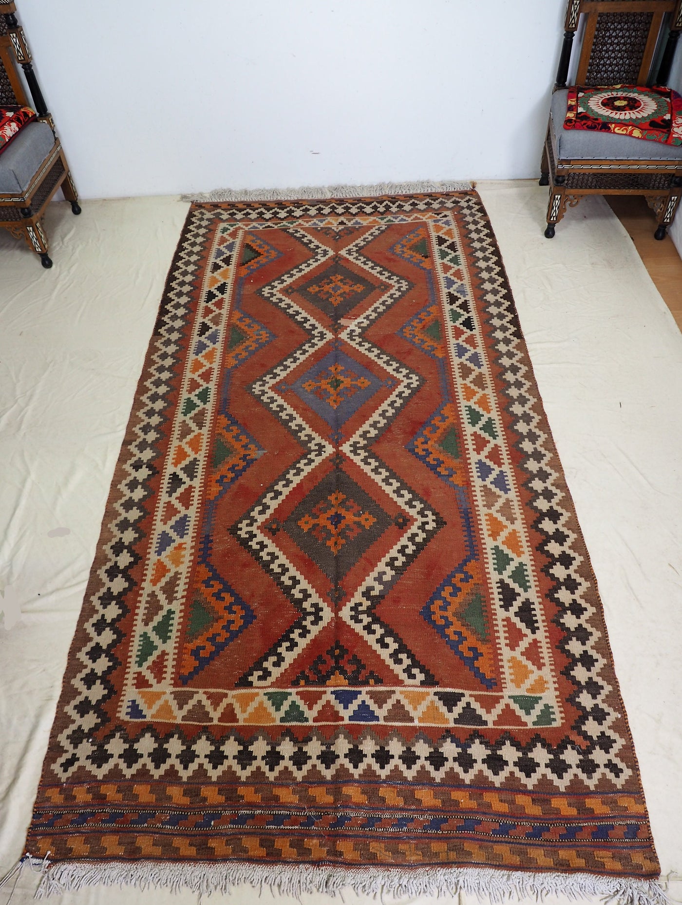 285x144 cm antike handgewebte orient kazak Teppich Nomaden kaukasische kelim  No:457 Teppiche Orientsbazar   