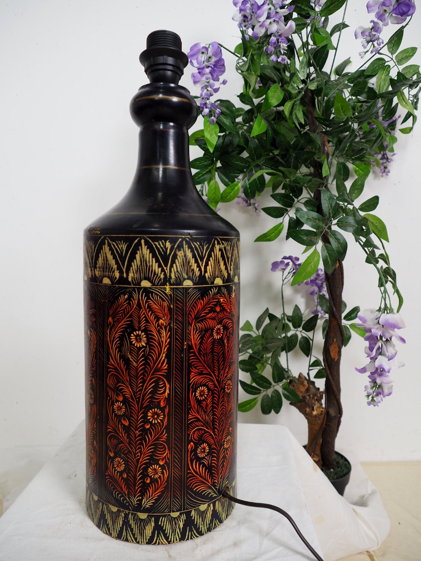 orient handgearbeitete Lacquerware Massiv Holz Flasche Lampe Lampenfuß Lampensockel  aus Afghanistan Pakistan  Orientsbazar   