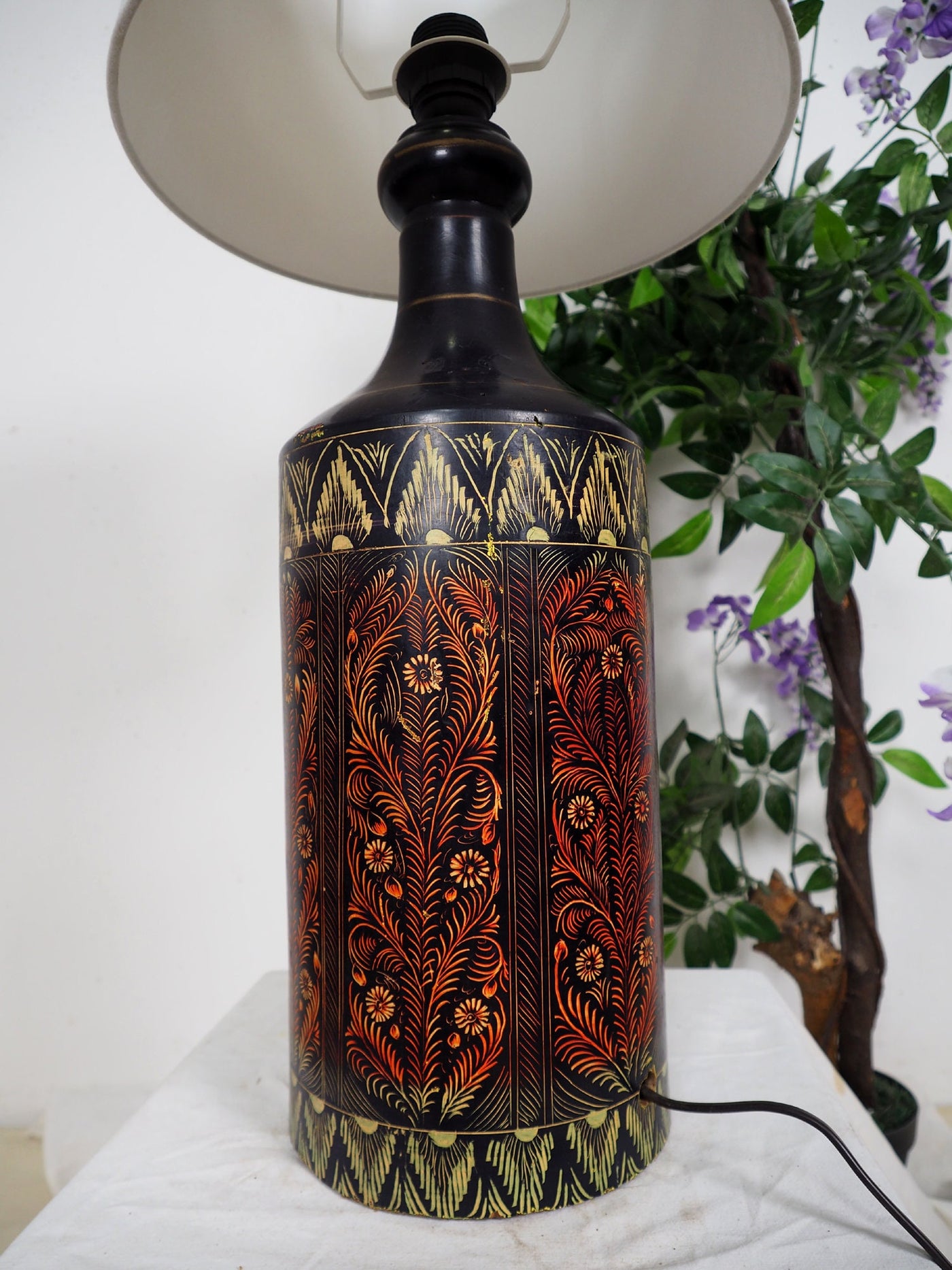 orient handgearbeitete Lacquerware Massiv Holz Flasche Lampe Lampenfuß Lampensockel  aus Afghanistan Pakistan  Orientsbazar   