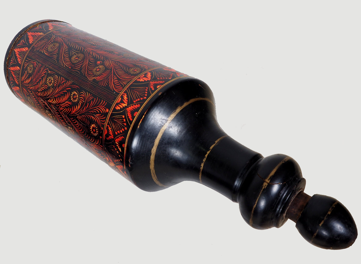 orient handgearbeitete Lacquerware Massiv Holz Flasche  aus Afghanistan Pakistan Schwarz  Orientsbazar   