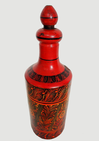 orient handgearbeitete Lacquerware Massiv Holz Flasche  aus Afghanistan Pakistanv Rot  Orientsbazar   