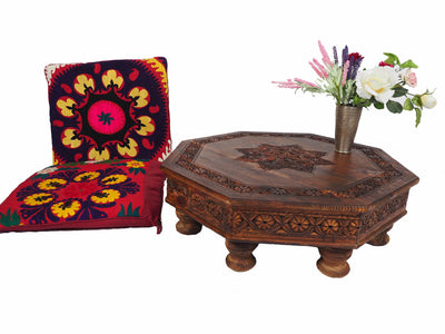 80x80 cm Massivholz handgeschnitzte Teetisch kolonialstil Wohnzimmertisch Tisch  tisch aus Afghanistan Nuristan 8Eck Tische Orientsbazar   