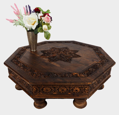 80x80 cm Massivholz handgeschnitzte Teetisch kolonialstil Wohnzimmertisch Tisch  tisch aus Afghanistan Nuristan 8Eck Tische Orientsbazar   