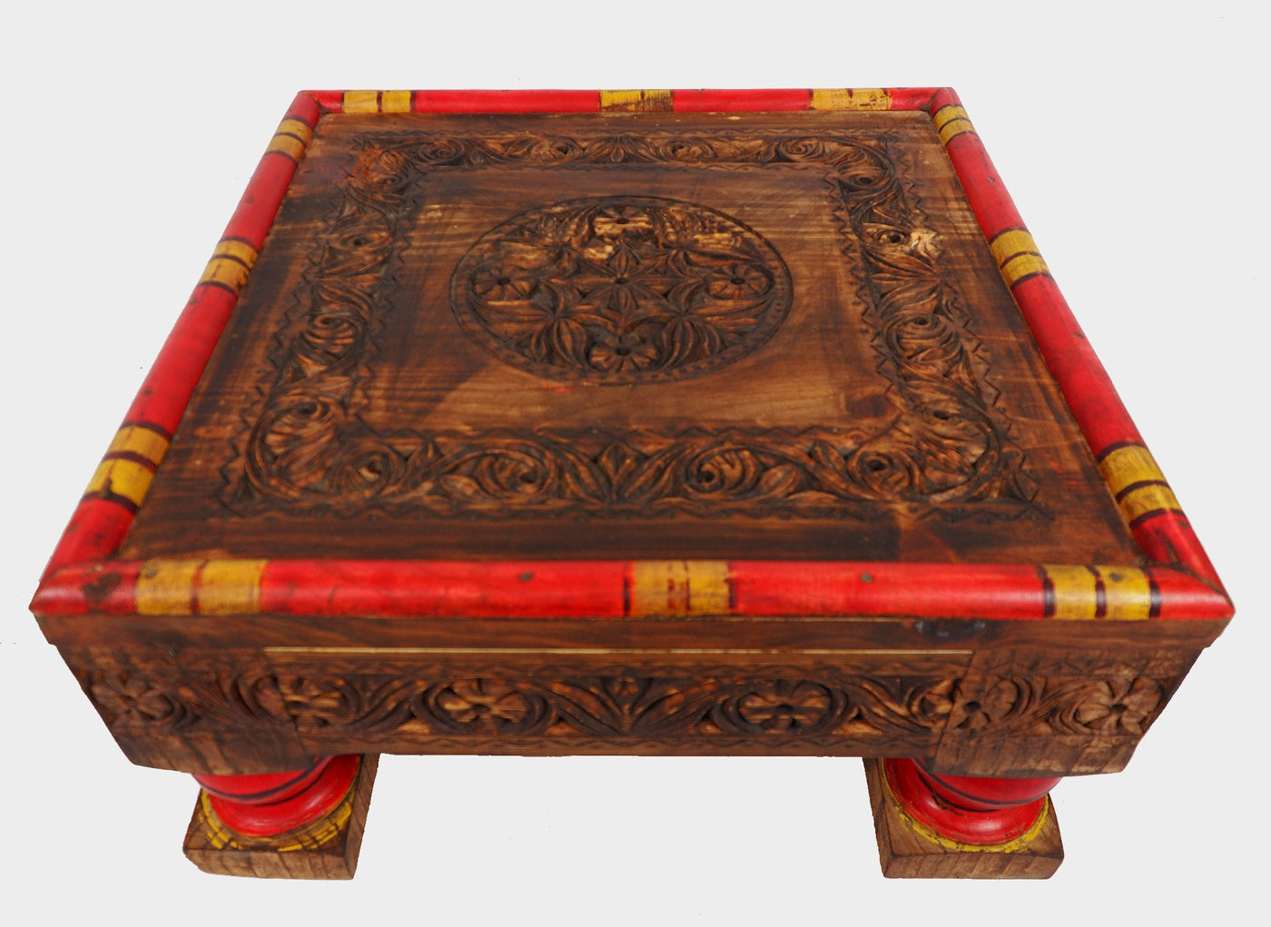 50x50 cm Massivholz handgeschnitzte Teetisch kolonialstil Wohnzimmertisch Tisch  tisch aus Afghanistan Nuristan Punjab Hocker Orientsbazar   