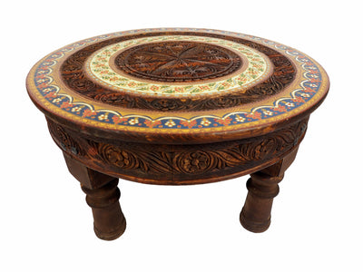 80 cm Massivholz handgeschnitzte Teetisch kolonialstil Wohnzimmertisch Tisch  tisch aus Afghanistan Nuristan RUND Tische Orientsbazar   