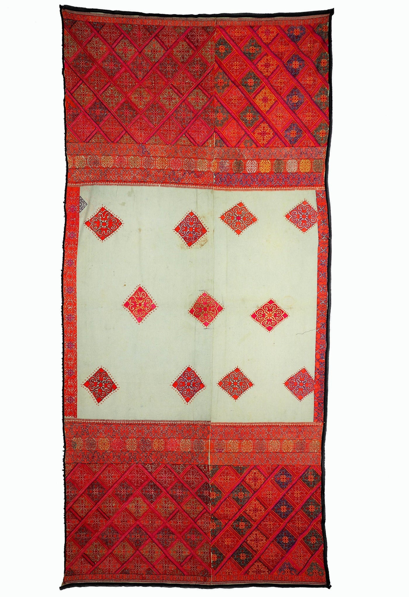 260x120 cm sehr seltener antike 19. Jahrhundert seiden Pulkari Schal Swat-Tal Pakistan  20/C Textilien Orientsbazar   