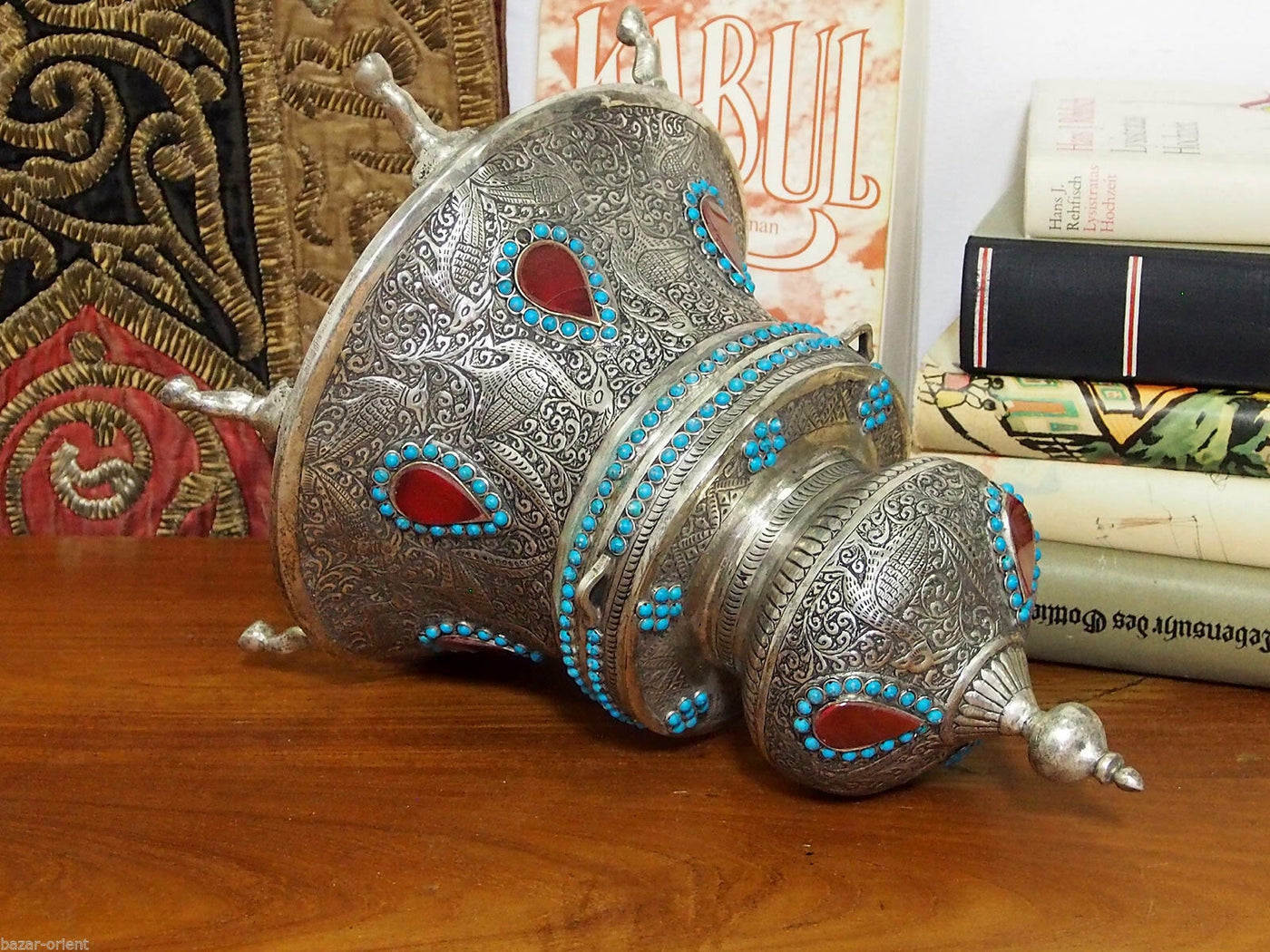 Extravagant handgearbeitete orientalische islamische Neusilber büchse Schmuckdose schatulle Truhe  verziert aus Afghanistan 01  Orientsbazar   